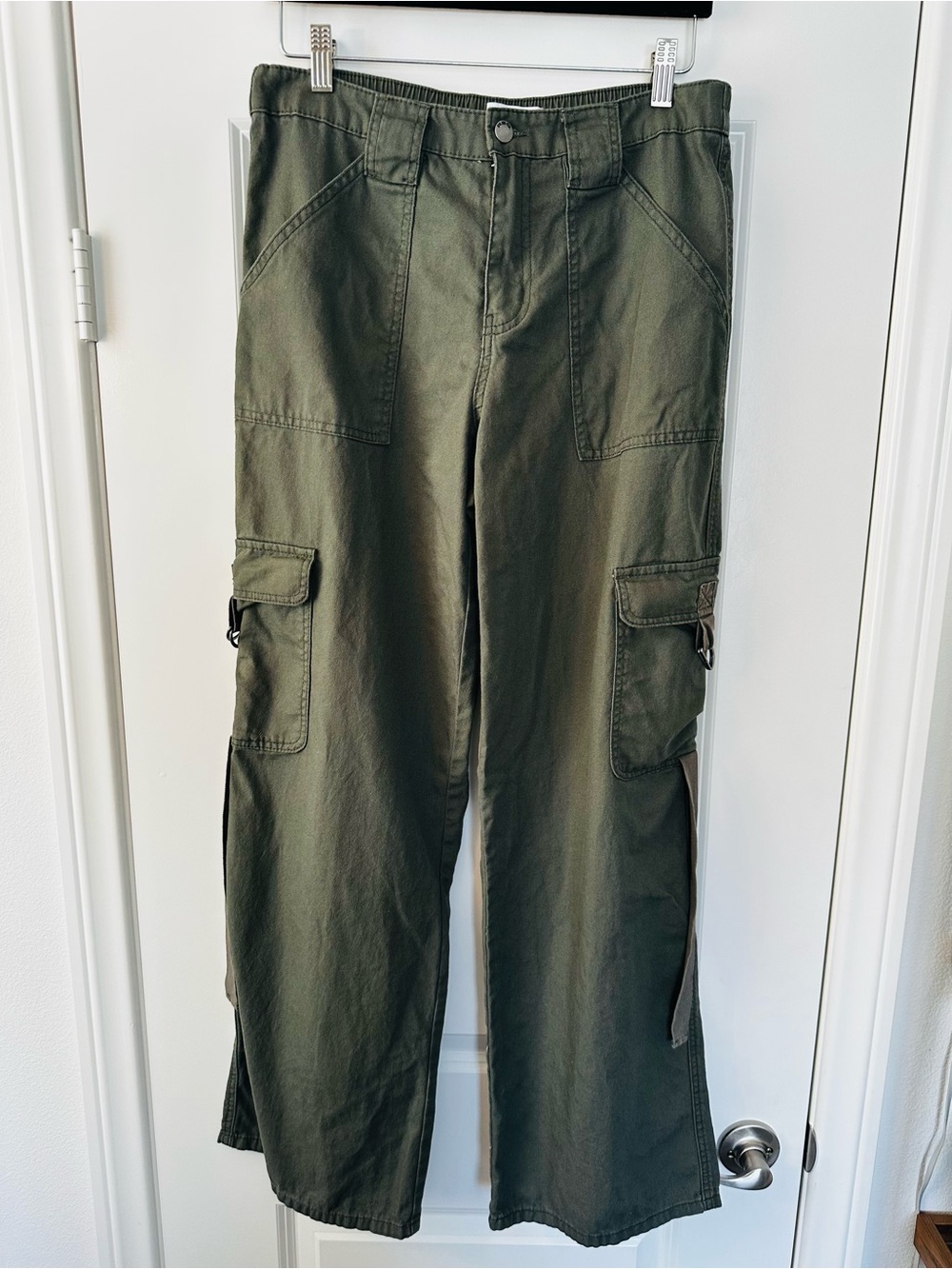 RSQ Olive Green Wide Leg Cargo Pants Y2K Utility Streetwear Women's